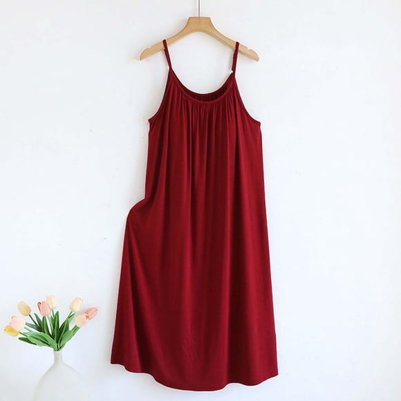 Sakmal Womens Moomoo Nightgowns Cotton Modal Sleepshirt Sleeveless Red Nightgowns for Women