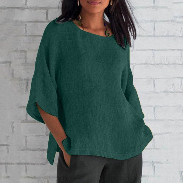 EGNMCR T-Shirts pour Femmes Mode d'Été pour Femmes Manches Raccourcies Col Rond Coton Ligne Chemise Ample Blouse