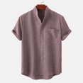 thumbnail image 1 of Babysbule Mens Shirts Clearance Men's Round Neck Pocket Button Solid Cotton Linen Short Sleeve Shirt, 1 of 7