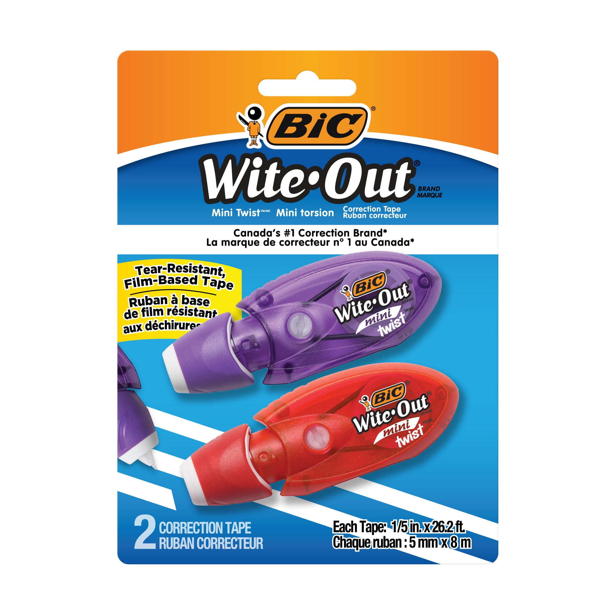 BIC Wite-Out Brand Mini Twist Correction Tape, 8 Metres, 2-Count Pack