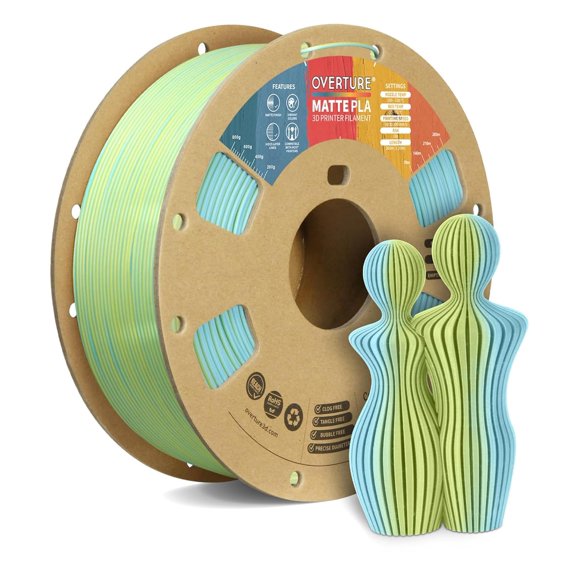 OVERTURE Dual Color Matte PLA 3D Printer Filament 1.75mm Matte PLA 1kg Cardboard Spool (2.2lbs) Dimensional Accuracy +/- 0.02 mm (Matte Light Blue-Yellow)