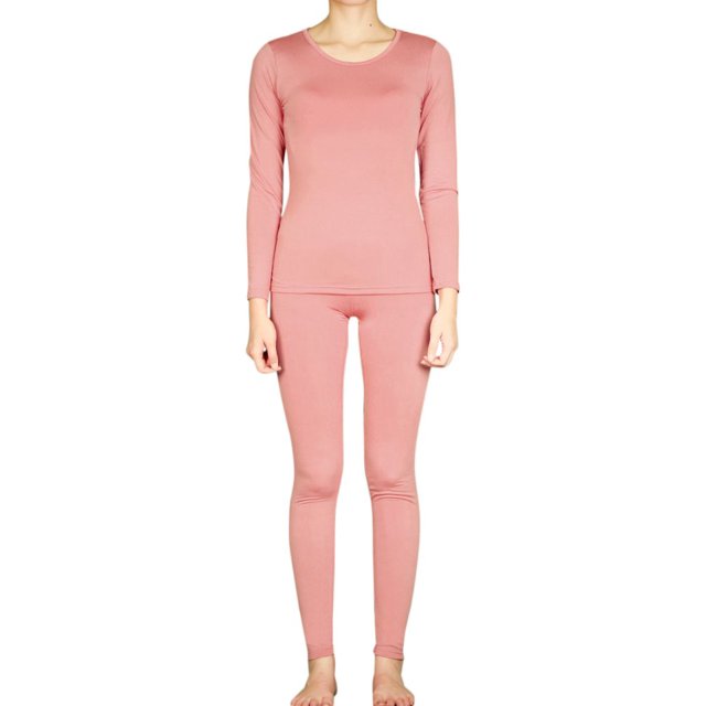 LAVRA Womens Microfiber Long Johns Thermal Underwear Two Piece Set -Large-Light Pink