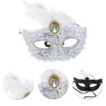 thumbnail image 3 of Unique Bargains Halloween Christmas 1 Pc Dragon Pattern Feather Half Face Party Mask for Masquerade Party White, 3 of 5