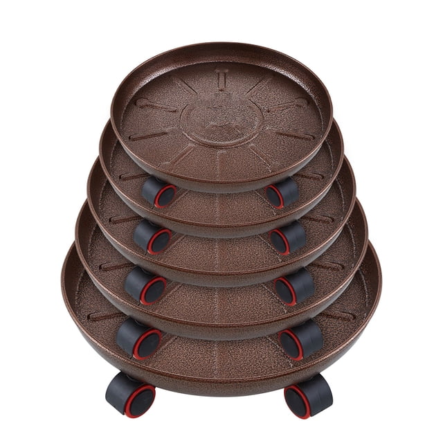 Base de Pot de Fleurs en Fer 33 cm avec Roues Universelles et Plateau à Eau, Support Mobile Robuste pour Plantes, Conception Anti-Fuite, Rouleaux en Caoutchouc Protégeant les Planchers