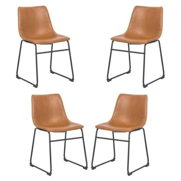 Chaises de salle à manger élégantes du milieu du siècle : revêtement en PU beige avec pieds noirs mats (lot de 4)