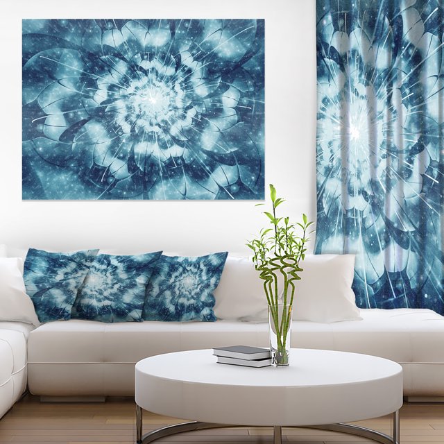 Blue Snowy Fractal Flower Design - Floral Art Canvas Print