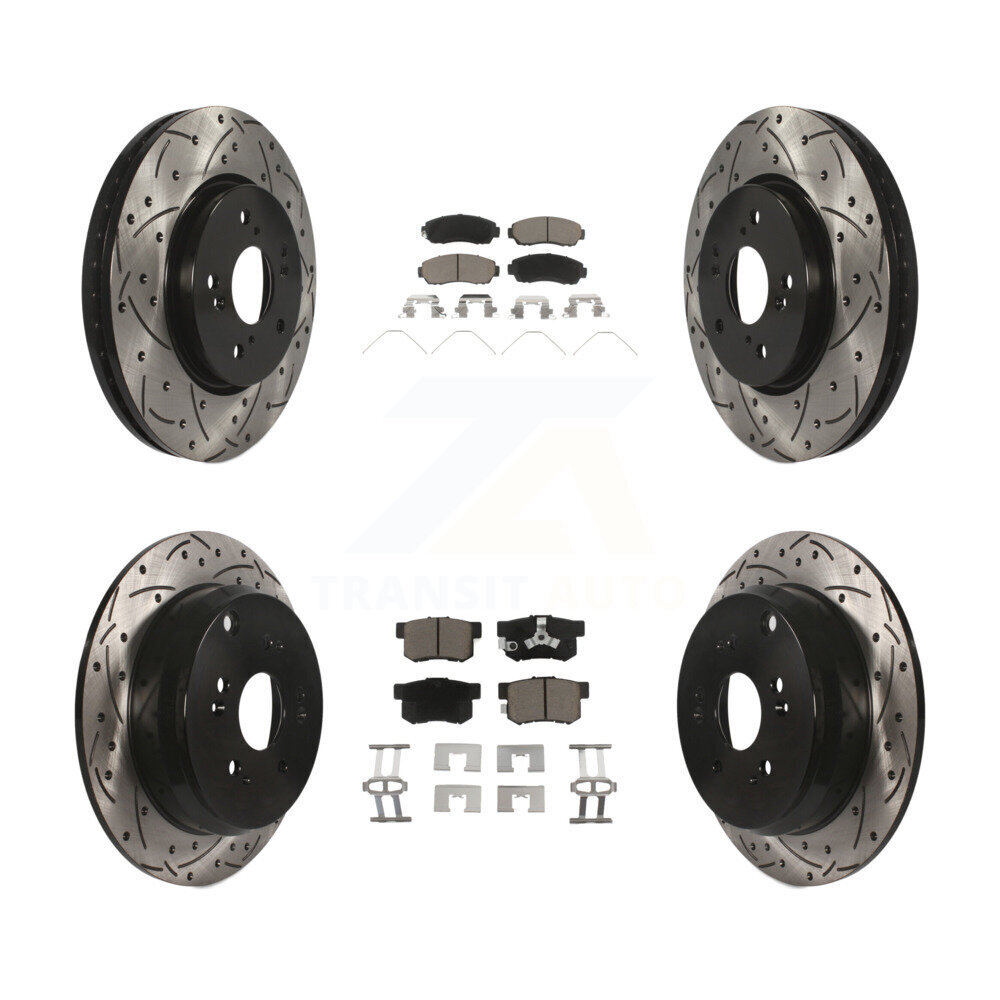 Transit Auto Front Rear Coated Drilled Slotted Disc Brake Rotors and Ceramic Pads Kit for Car 2012-2016 Honda CR-V AWD KDC-100612