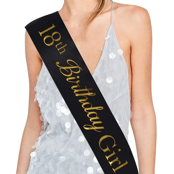 ADBetty "18th Birthday Girl Sash - 18th Birthday Sash Birthday Gifts Party Favours, Supplies and Decorations (Black)