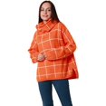 thumbnail image 4 of 2021 Automne Chandails pour Femmes Pull Col Roulé Manches Longues Plaid Côté Divisé Vérifié Outwear Ample Fit Tops, 4 of 9