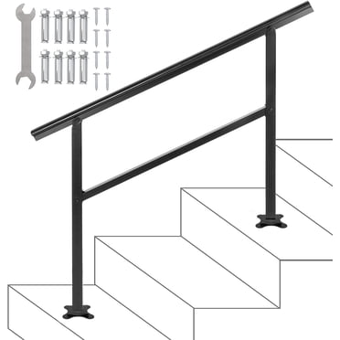 VEVOR Handrail Outdoor Stairs 48 X 35.5 inch Outdoor Handrail Outdoor Stair Railing Adjustable from 0 to 50 Degrees Handrail for Stairs Outdoor Aluminum Black Stair Railing Fit 3-4 Steps