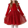 thumbnail image 1 of Floleo Robe Princesse en Velours pour Filles à Manches Longues, Ourlet à Volants, Robe de Fête Ligne A, Robes de Fête pour Vacances, Anniversaire, Spectacle, Événements Formels (Rouge, 5-6 Ans), 1 of 3