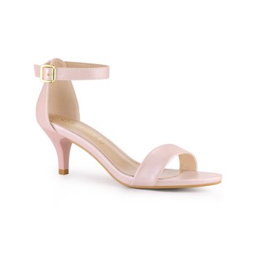 BLISSFUL STEP Women's Shoes Kitten Heel Ankle Strap Open Toe Sandals Pink 8.5