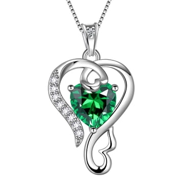Beautlace 925 Sterling Silver Love Heart Necklace May Birthstone Pendant, Jewelry Gifts for Women Girls