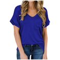 thumbnail image 1 of Pompotops Femmes Solide Manches Courtes V-Cou Poches Décontracté Tee Tops T Shirt, 1 of 7