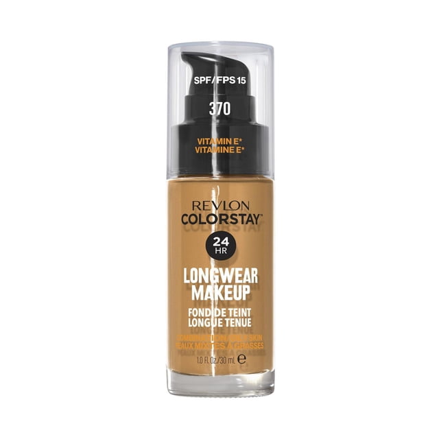 Revlon Colorstay™ Longwear Makeup Combo/Oily, 30mL pump bottle in shade 370 with SPF 15 and Vitamin E, designed for combination to oily skin, providing 24-hour wear with oil control and a matte, poreless finish ideal for humid conditions.