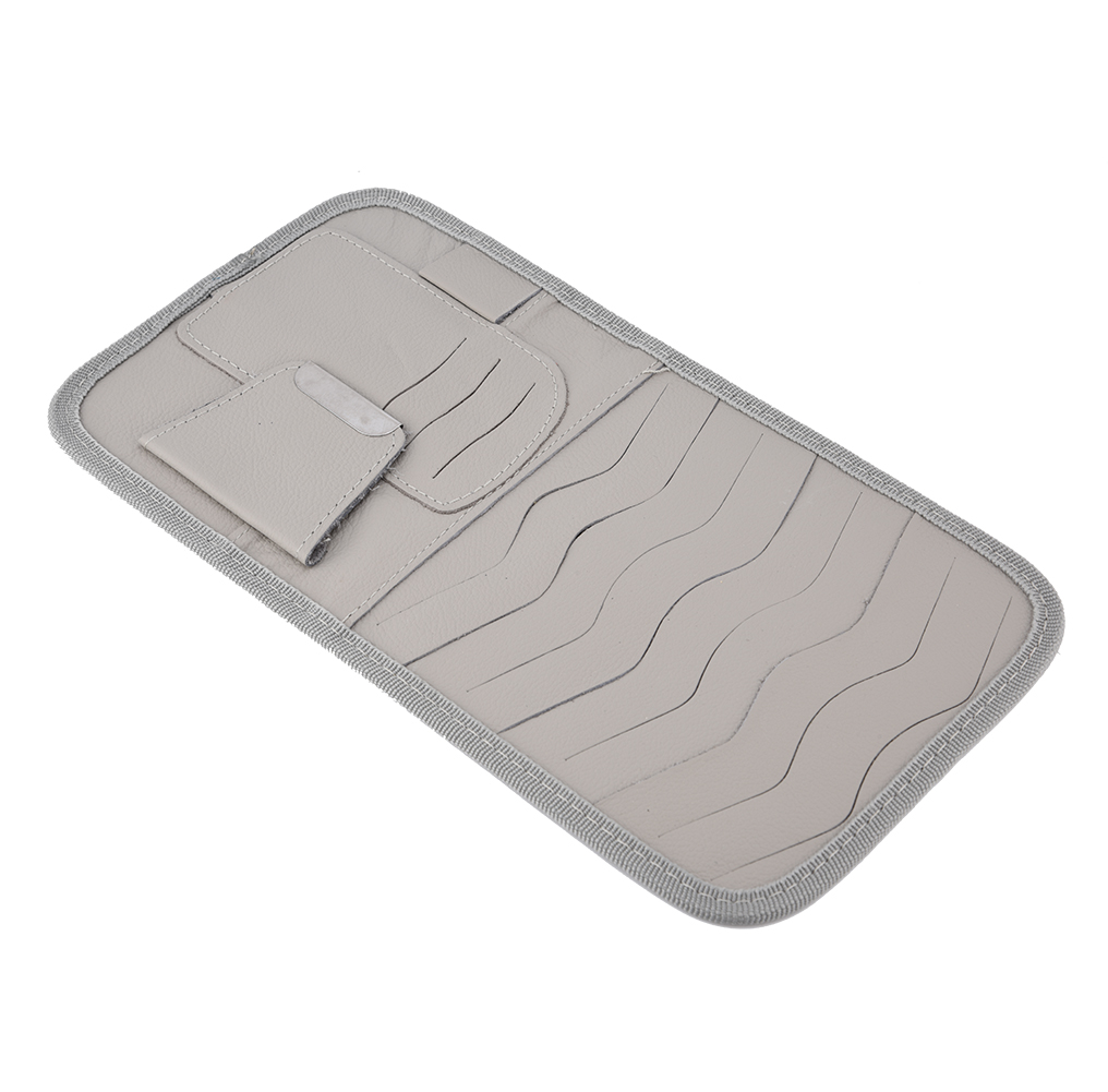 Organisateur de Pare-Soleil de Voiture Rangement Cd Sac de Rangement Cd Support Multifonction en Cuir PU Pare-Soleil de Voiture Rangement Cd Gris