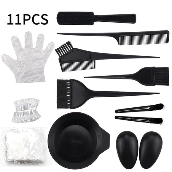 11 Pcs Kit de Teinture pour Mélange de Couleurs de Cheveux Pinces à Cheveux Brosses de Teinture Peigne Teinté Bol de Mélange Couvre-Oreilles Gants Cape de Salon pour la Maison et le Salon Coloration des Cheveux Teinture Mèches