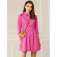 thumbnail image 2 of INSPIRE CHIC Women's 3/4 Sleeve Button Front Flare Mini Shirt Dress, 2 of 6