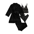 thumbnail image 1 of Faithtur Femmes 4 Pièce Pyjama Set V Cou Cami Tops Dentelle Garniture Shorts Ceinturée Robe Dentelle String Vêtements de Nuit Sets, 1 of 6