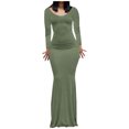 thumbnail image 2 of EQWLJWE Robes Moulantes pour Femmes Élégantes Col Rond Ajusté Manches Longues Aguichant sous-Couche Robe Nuisette, 2 of 6