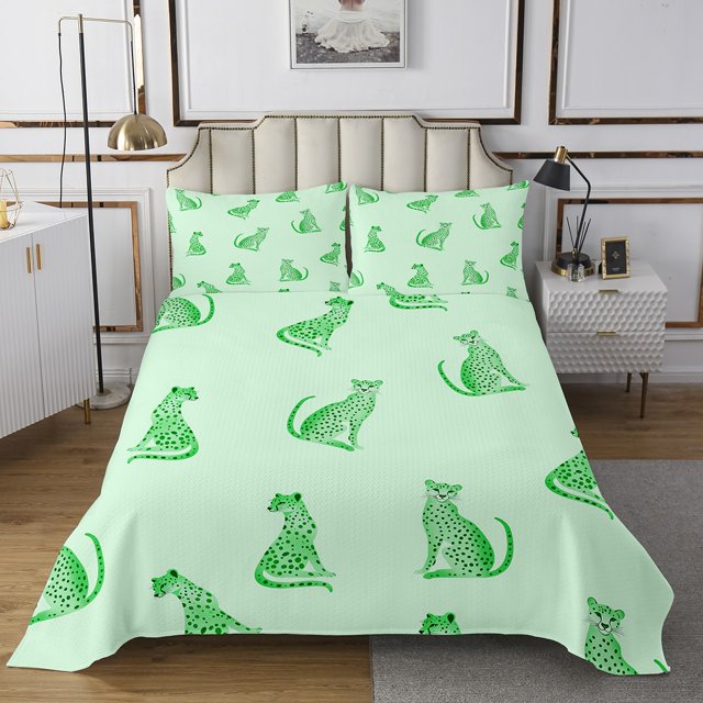 Erosebridal Safari Cheetah Coverlet Set Queen, Woodland Animal Bedding Set, Green Room Decor 3 Pieces