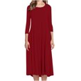 thumbnail image 2 of Pisexur Robe d'Automne pour Femme, Robe Maxi à Manches 3/4, Décontractée, à Cordon, Manches Mi-Longues, Taille Haute, Col Rond, Ample, Longue, avec Ceinture, 2 of 9