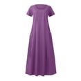 thumbnail image 3 of UPPADA Robes d'Été pour Ados 2025 Robes d'Été pour Femmes 2025 Robe en Coton et Lin à Manches Courtes Col Ras du Cou Ample Décontractée Tunique Robes de Plage avec Poches Vestidos Para Mujer Casuales, 3 of 6