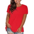 thumbnail image 1 of WTXUE T-Shirts à Manches Courtes, Chandails à Col Rond pour Femmes Chemises en Coton Chemises Amples T-Shirts Hauts Amples Unis / Décontractés pour Femmes Red L, 1 of 8