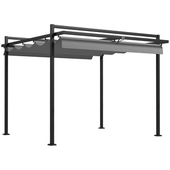 Outsunny Pergola 10 Pieds x 10 Pieds avec Auvent Rétractable, Abri de Jardin Type Gazebo