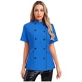 thumbnail image 1 of Doomiva Women Short Sleeve Chef Jacket Cross-over Collar Double-breasted Chef Coat Work Uniform for Kitchen Hotel Light Blue L, 1 of 5