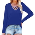 thumbnail image 1 of Mode Femme Couleur Unie Col Rond Manches Longues T-Shirt Décontracté Blouse, 1 of 1