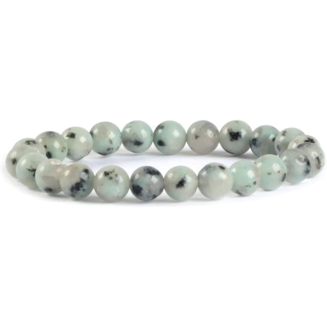 Bracelet Extensible Unisexe en Perles Rondes de 8 mm en Jaspe Kiwi Naturel