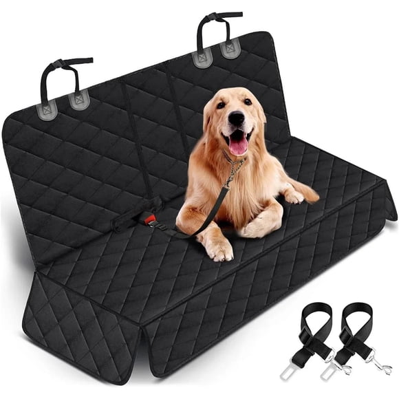 Cornmi Waterproof Pet Dog Car Seat Cover for Back Seat - Universal Fit for Cars & Trucks, Includes 2 Safety Belts, Non-Slip, Durable Protection - Black