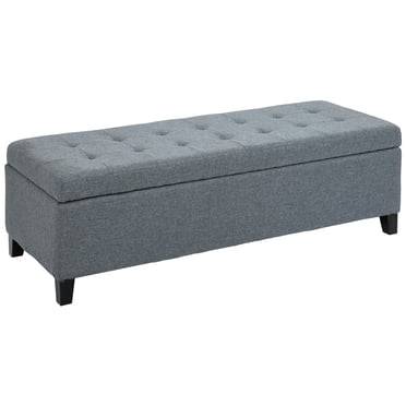 HOMCOM Banc d'Entrée en Tissu de Lin avec Pieds en Bois, Décor Contemporain pour la Maison Gris