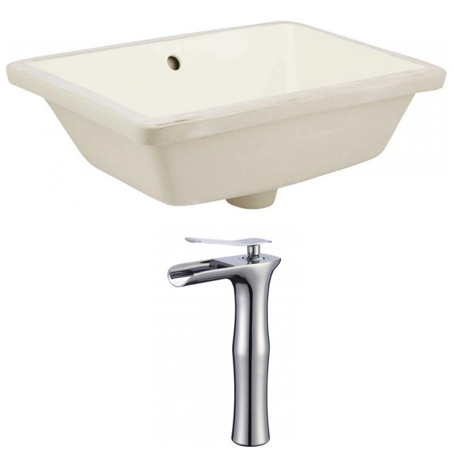 18.25-in. W Rectangle Bathroom Undermount Sink Set In Biscuit - Chrome Hardware AI-22822