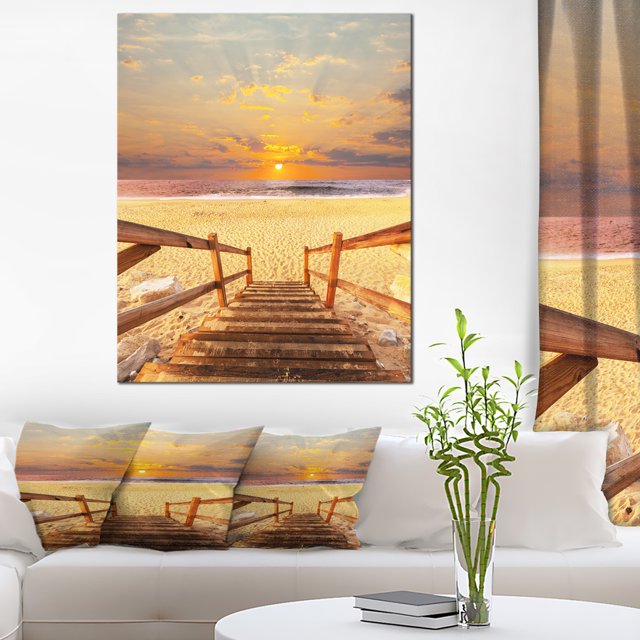 Promenade en Bois Brun vers la Plage - Impression sur Toile de Pont