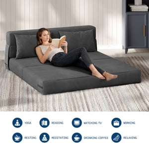 GloryStar Floor Sofa Bed, Folding Convertible Futon Chair with Pillow and Memory Foam Mattress for Small Spaces & Bedrooms