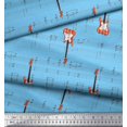 thumbnail image 2 of Soimoi Blue polyester Crepe Fabric Notes & Guitar Musical Instrument Decor Fabric Printed Yard 52 Inch Wide, 2 of 5