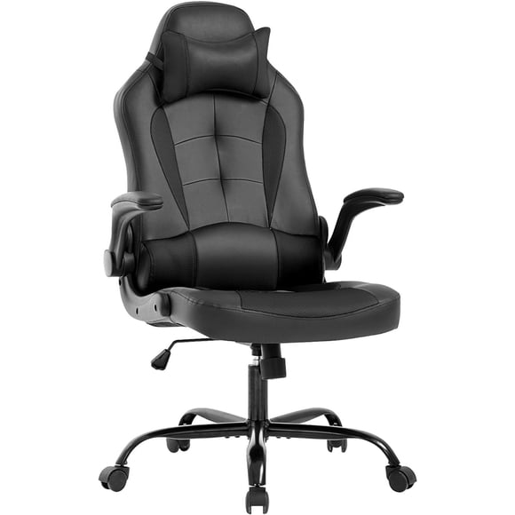 BestOffice Gaming Chair Ergonomic, Lumbar Support Padded Up Arms Adjustable Headrest Pu Leather High Back for Adults Women Men, Black
