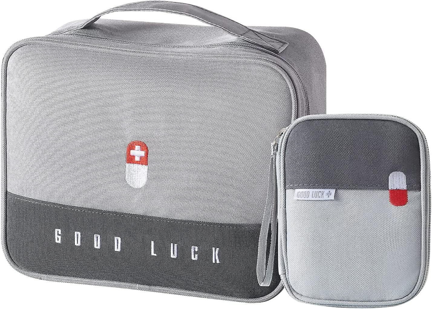 2 Piece First Aid Kit, Emergency Box, Empty First Aid Kit, Portable, for Camping, Travel, School and Home. (Gray)