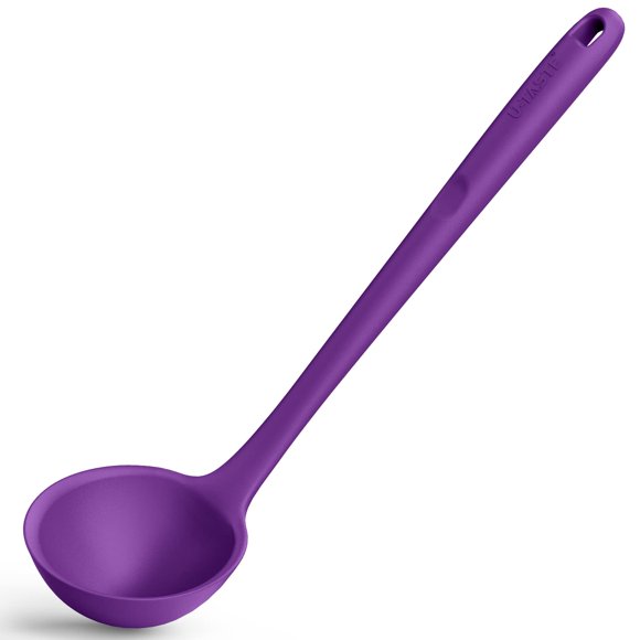 Louche à Soupe en Silicone de 13 Pouces : U-Taste Cuillère de Cuisine Profonde Grande, Résistante à la Chaleur 600 °F, Antiadhésive, Sans Joint, en Caoutchouc, avec Long Manche Solide Antidérapant pour Cuire Sauce, Ragoûts, Sauces, Piment (Violet)