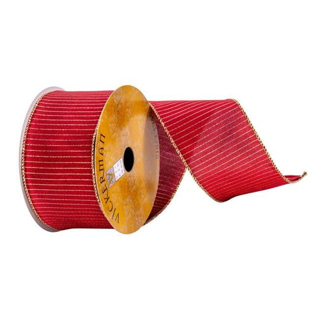 Vickerman Q214665 2,5 Po x 10 Verges Rouge avec Ruban à Rayures Dorées