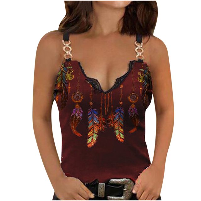 CHUANK Ichuanyi Blouse à Imprimé Sans Manches à Col en V pour Femmes, Décontractée, Ample, à Fermeture Éclair