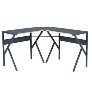 Pemberly Row L-Shaped Bureau d'ordinateur avec cadre en métal noir et finition bois