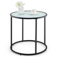 thumbnail image 1 of Gymax Glass End Table 20'' Round Side Table w/ Metal Frame & Faux Marble Glass Top, 1 of 9