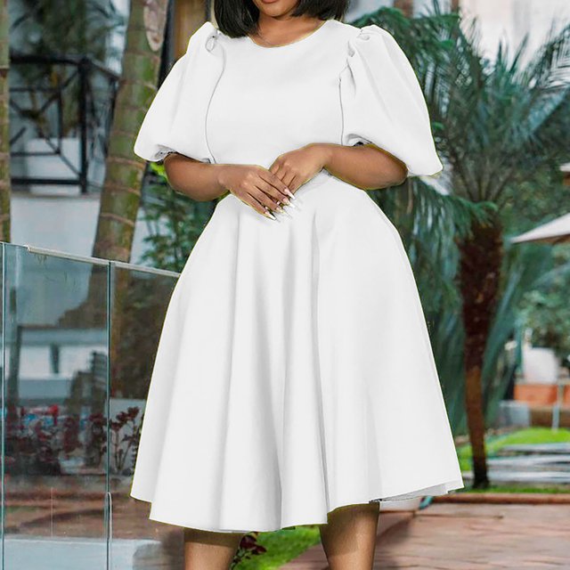 EQWLJWE Liquidation d'Économies d'Été! Robe Femme à Manches Bouffantes, Couleur Unie, Ceinture, Coupe Trapèze, Grande Taille, Ourlet de Robe, Ceinture, Robe de Bureau, Robe Quotidienne, Robes d'Été 2023