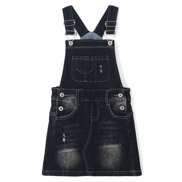 KIDSCOOL SPACE Jupe pour Bébé Petite Fille, Robe Salopette d'Été en Denim Doux Extensible Déchiré pour Fille, Noir, 2-3 Ans