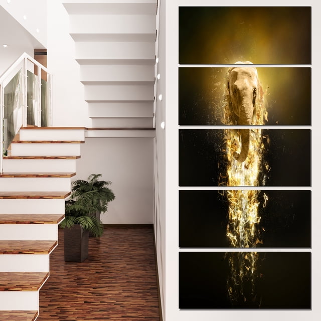 Fantasy Elephant on Black - Animal Canvas Wall Art