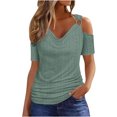 thumbnail image 2 of asjyhkr Womens off Shoulder Tops Summer Short Sleeve Breathable Lightweight Tees Solid Color Tshirts, 2 of 5