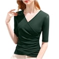thumbnail image 1 of Wrap Tops for Women Ruched V Neck Slim Fitted Half Sleeve Business Casual Work T Shirts Blouse, 1 of 3